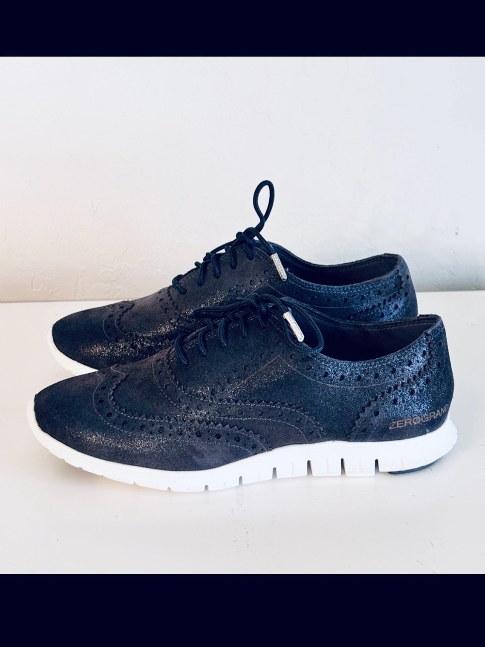 Cole Haan ZERØGRAND Wingtip Oxford Dark Navy Sparkle Leather, Size 5